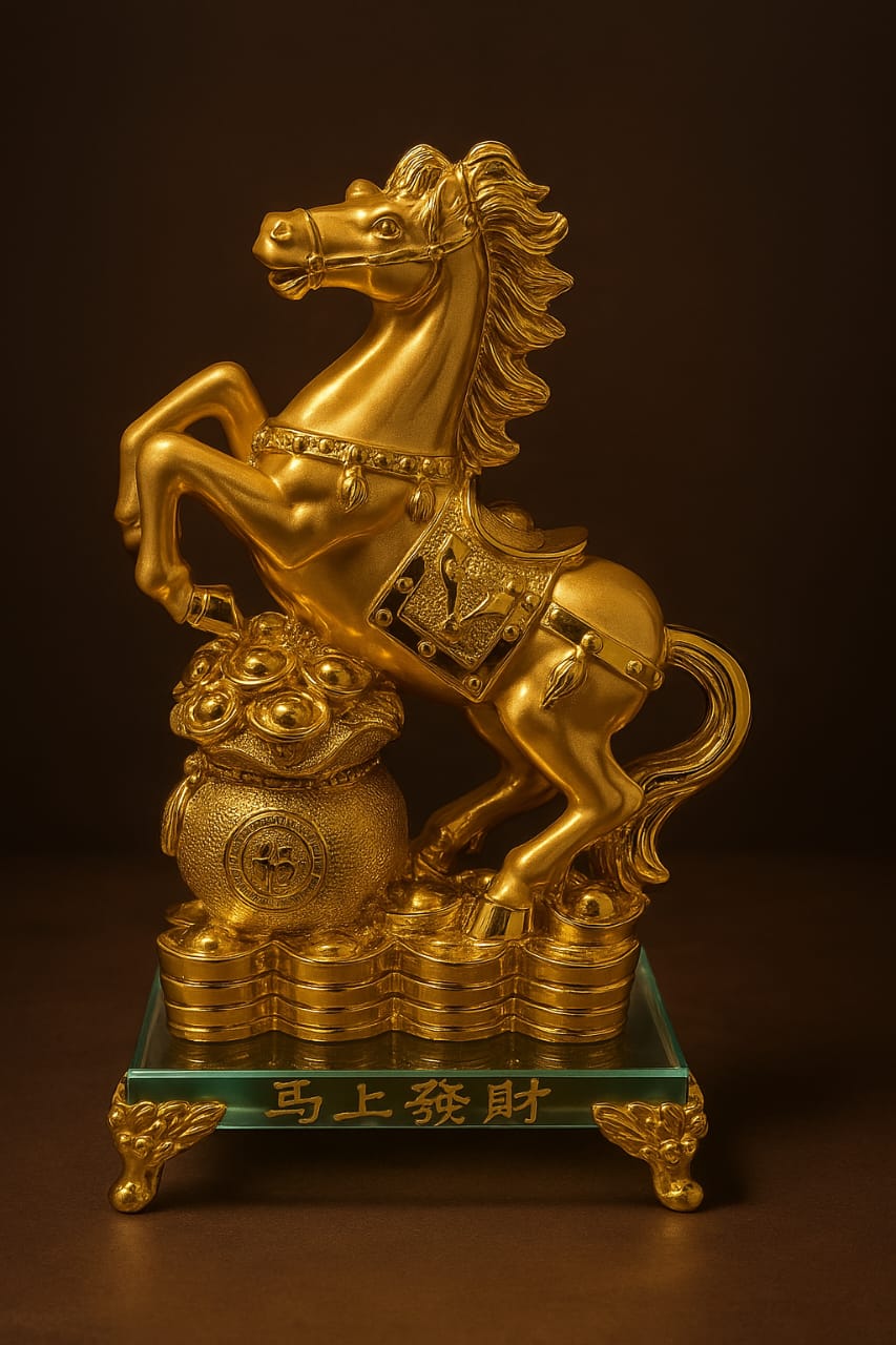 Golden Horse with Treasure Pot Showpiece